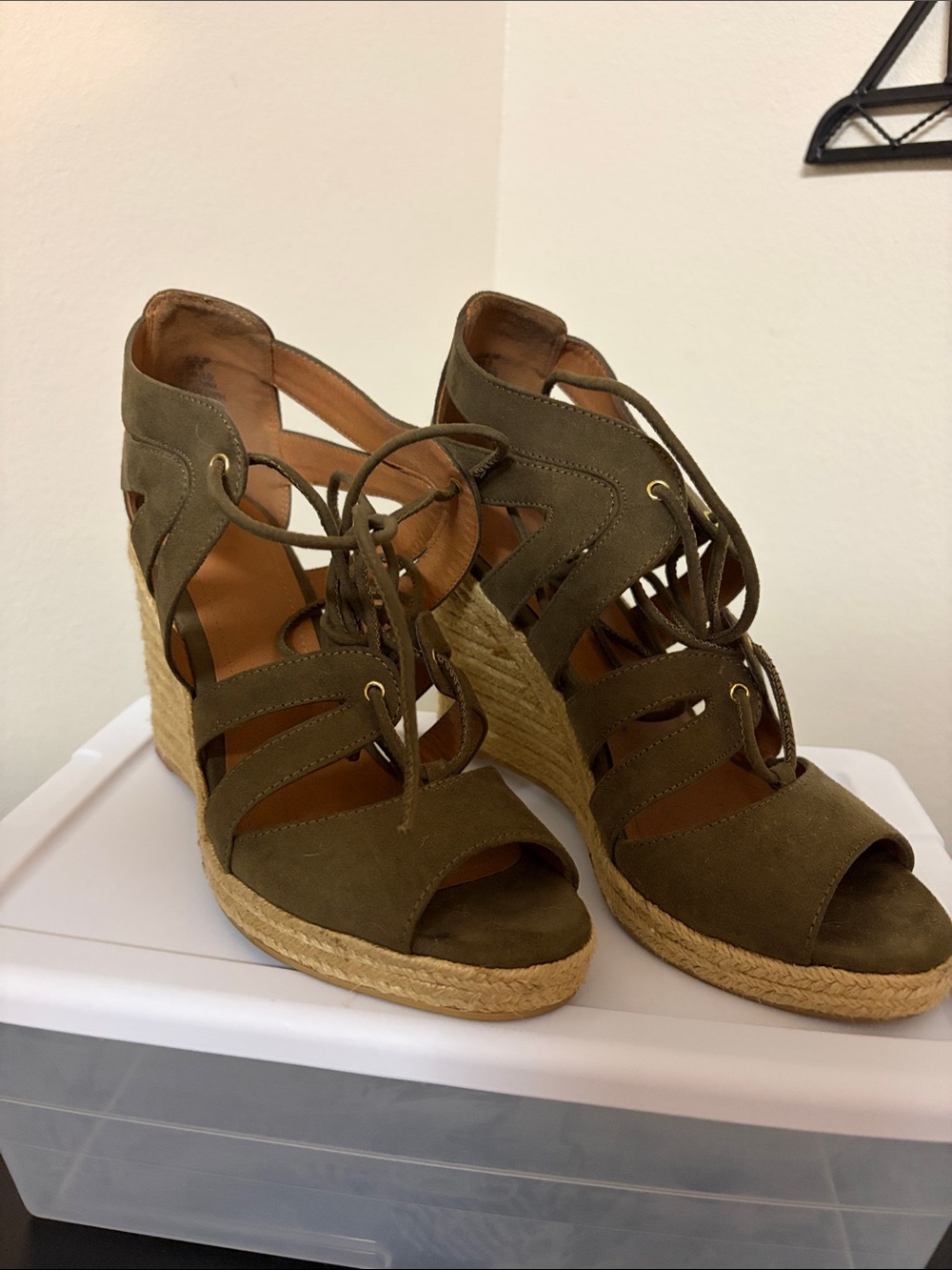Olive Green Lace-Up Wedge Sandals - H&M